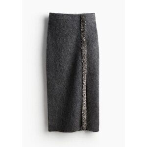 H&M EditionMerino Wool Gray Beaded Midi Skirt XL